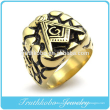 Wholesale High Quality Fashion Custom Design Gold Plated Heavy Mens Stainless Steel Masonic Signet Ring With Black Enamel